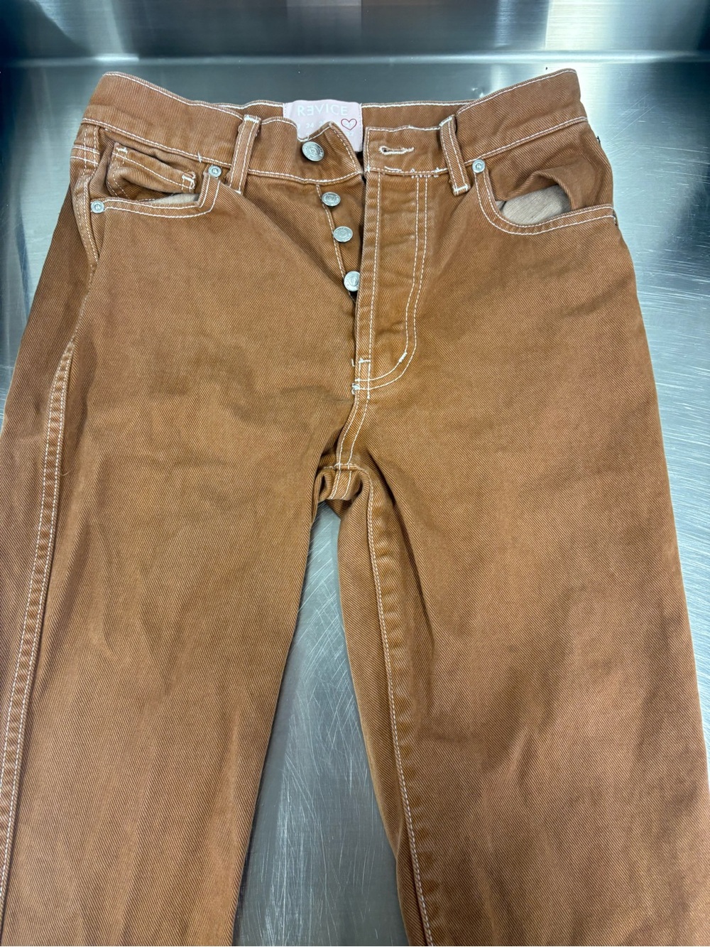 REVICE Women’s Brown High-Rise Button-Fly Chinos